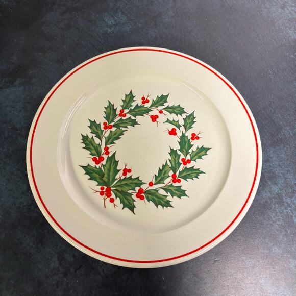 Vintage Taylor Smith & Taylor Holiday Wreath Ironstone Dinner Plates, Set of 5 - Picture 5 of 7